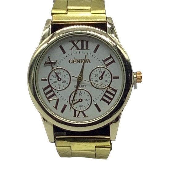 Geneva Quartz Stainless Steel Wrist Watch Unisex Gold Tone - Picture 1 of 12